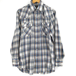 VTG Levi's Men Western Pearl Snap Shirt Medium Plaid Cowboy Ranch Rodeo Retro